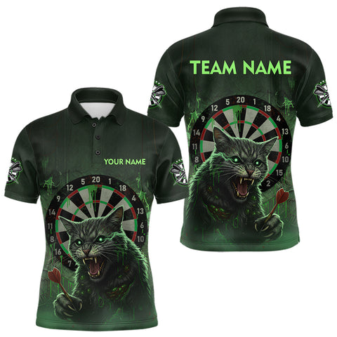 Maxcorners Funny Cat Green Dripping Dartboard Custom Men's Polo Darts Shirt Outfits Darts Jersey LM3010