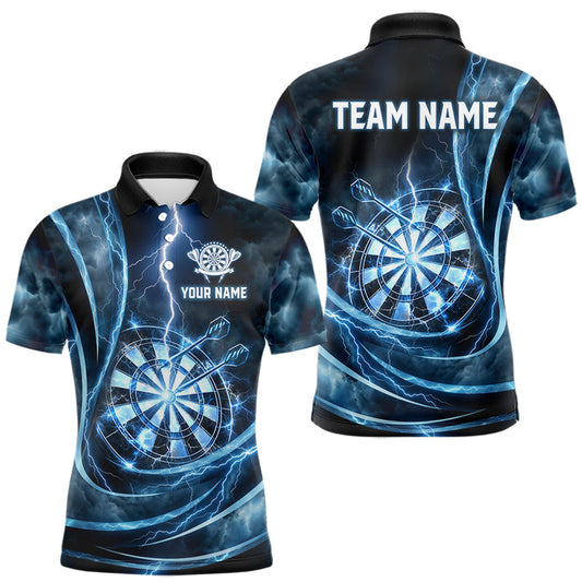 Maxcorners Personalized Thunder Darts Polo & 1/4-Zip Shirt For Men Lightning Dark Blue Dart Attire Jerseys LM2603
