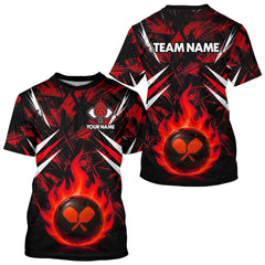 Maxcorners Custom Red Grunge Fire Flame Pickleball Ball & Paddle T-Shirt For Men Outfits Pickleball Jersey LM2901