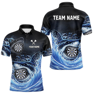 Maxcorners Personalized Funny Shark Waving Blue Dartboard Men Darts Polo Shirt Custom Darts Team Jerseys