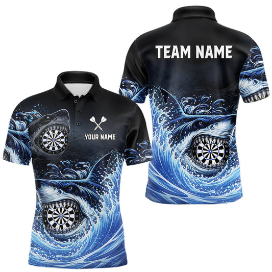 Maxcorners Personalized Funny Shark Waving Blue Dartboard Men Darts Polo Shirt Custom Darts Team Jerseys
