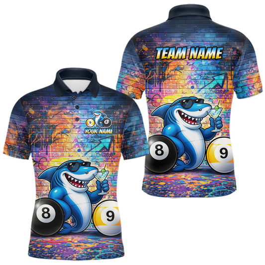 Maxcorners Custom Funny Shark Pool 8 Ball & 9 Ball Men Billiard Shirt Personalized Graffiti Billiard Attire