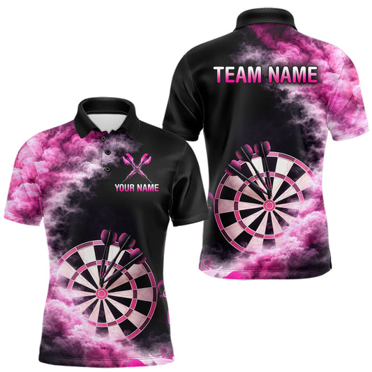 Maxcorners Custom Pink Smokes Dartboard & Arrow Men Darts Polo Shirt Personalized Darts Team Jerseys