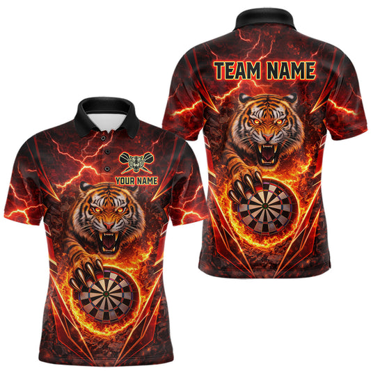Maxcorners Red Flaming Tiger Thunder Dartboard Men Darts Polo Shirt Custom Funny Darts Team Jersey LM2901