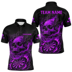 Maxcorners Fire Flame Skull Purple Grunge Dartboard Custom Dart Polo Shirt For Men Dart League Jerseys