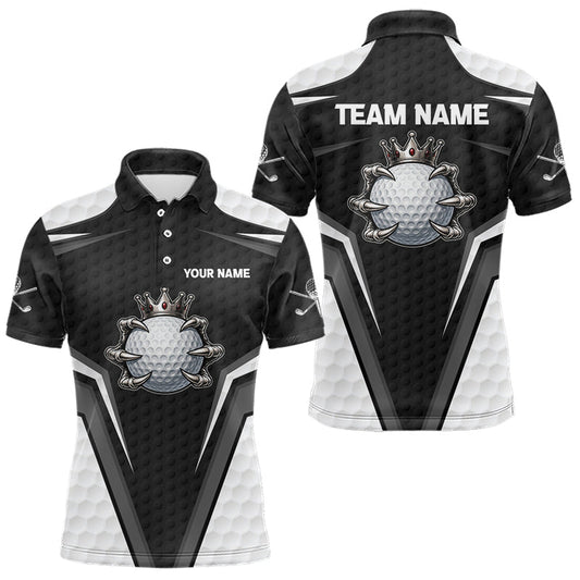 Maxcorners Custom Crown Claws Golf Ball Team Attire White And Black Golf Ball Pattern Polo Shirts For Men