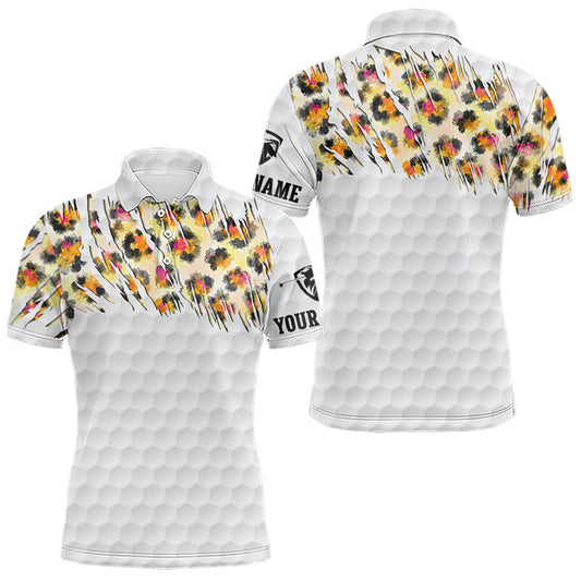 Maxcorners Yellow Leopard Pattern Men Golf Polo Shirts Custom Unique Polo Shirts Golf Team Outfits LM0106