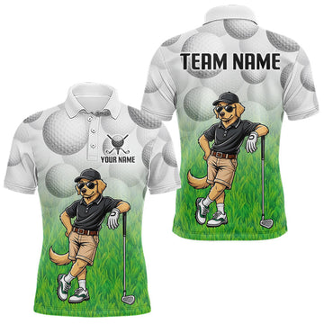 Maxcorners Funny Mens Golf Polo Shirt Custom Golden Retriever Golfer Grass Pattern Golf Team Outfits LM0106