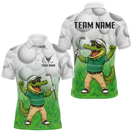 Maxcorners Funny Mens Golf Polo Shirt Custom Alligator Golfer Grass Pattern Golf Team Outfits LM0106