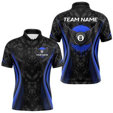 Maxcorners Blue Dripping Wings 8 Ball Billiard Polo 1/4-Zip Shirt For Men Custom Billiard Pool Team Jersey LM0208