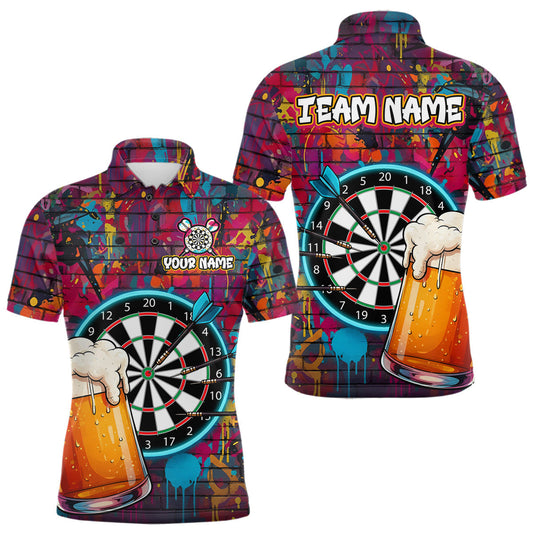 Maxcorners Custom Beers & Dartboard Graffiti Funny Darts Polo Shirt For Men Colorful Dart Jerseys LM0412