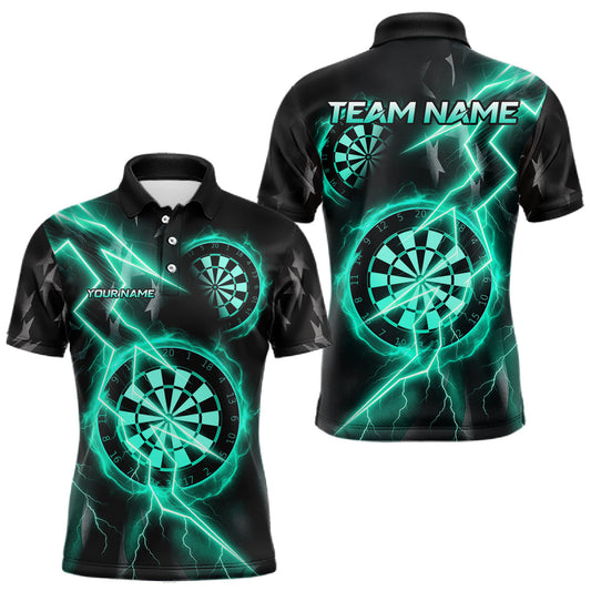 Maxcorners Thunder Patriotic Darts Polo Shirt For Men Custom Turquoise Darts Jerseys, Darts Team LM1203