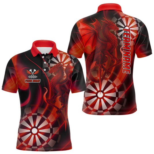 Maxcorners Dragon & Dartboard Custom Darts Polo Shirt For Men - Personalized Name & Team LM1203