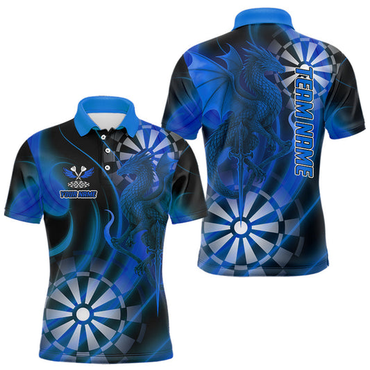 Maxcorners Azure Dragon & Dartboard Custom Darts Polo Shirt For Men - Darts Team Jersey LM1203