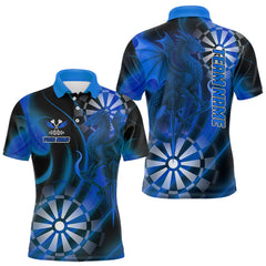 Maxcorners Azure Dragon & Dartboard Custom Darts Polo Shirt For Men - Darts Team Jersey TU0807