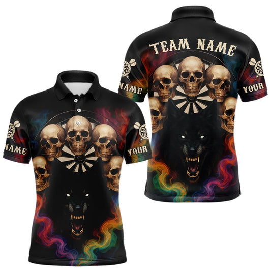 Maxcorners Custom Wolf Skulls Men's Polo Dart Shirt Colorful Smoke Dart Outfits Jerseys For Darters LM0409