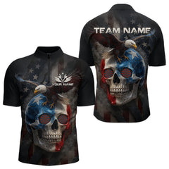 Maxcorners Custom Smoke Skull Eagle Patriotic Dart Shirt For Men US Flag Polo Dart Team Jersey MT0609