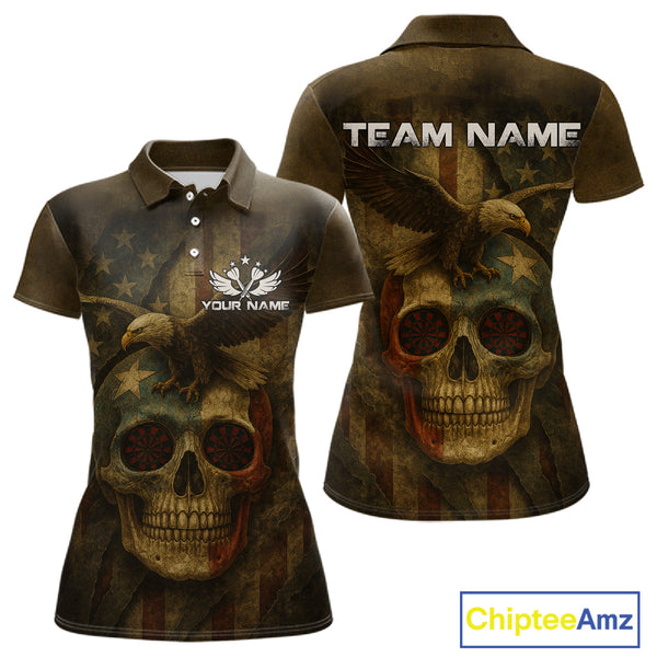 Maxcorners Custom Skull Eagle Grunge Polo Dart Shirt For Men Retro Patriotic Dart Jerseys MT0609