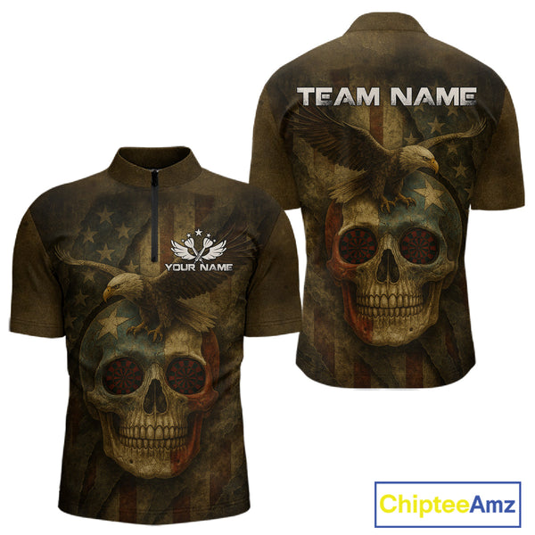 Maxcorners Custom Skull Eagle Grunge Polo Dart Shirt For Men Retro Patriotic Dart Jerseys MT0609