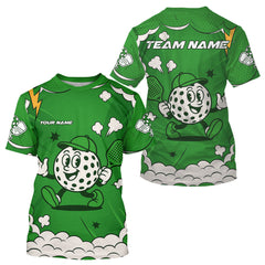 Maxcorners Custom White & Green Mascot Funny Pickleball T-Shirt For Men Funny Pickleball Jersey MT0609