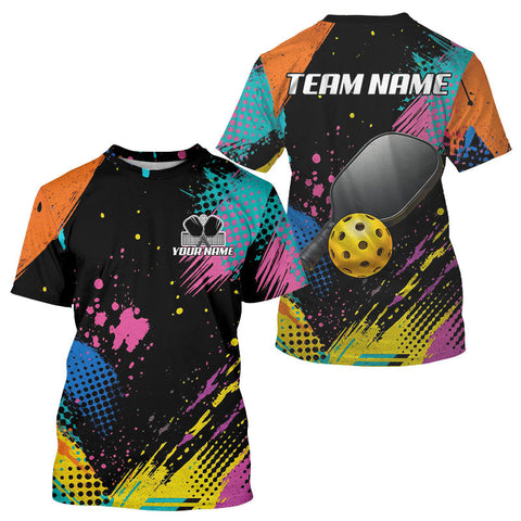 Maxcorners Custom Colorful Grunge Pickleball T-Shirt For Men Pickleball Ball Jersey MT0609