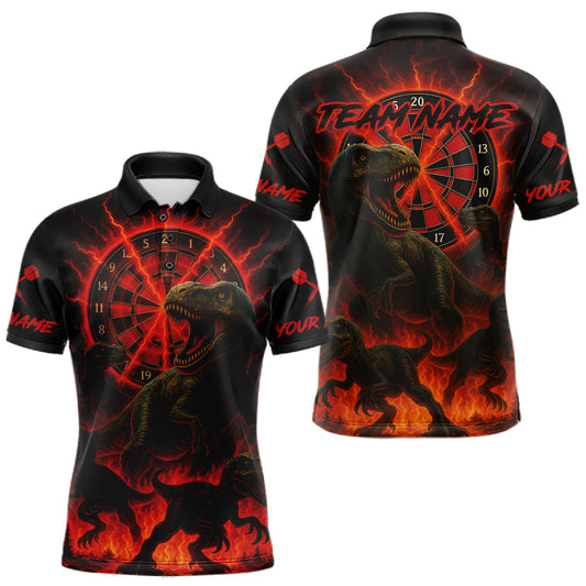 Maxcorners Custom Red Flaming Dinosaurs Dartboard Polo Dart Shirt For Men Dinosaur Dart Jerseys