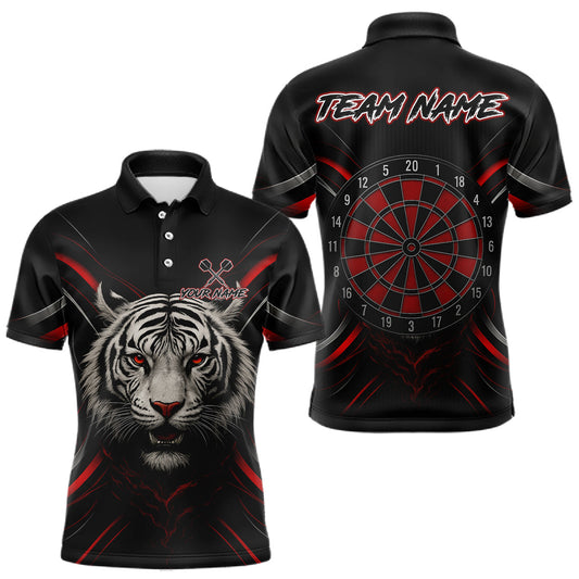Maxcorners Custom Black-Red Tiger Dartboard Dart Polo Shirt For Men Outfits Tiger Dart Jersey