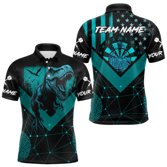 Maxcorners It's In My DNA Custom Turquoise Dinosaur Dart Polo Shirt For Men US Flag Dart Jerseys
