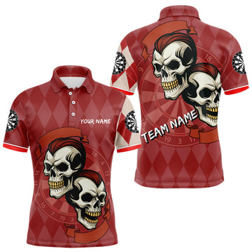 Maxcorners Red-Haired Skulls With Dartboard Men's Red Darts Shirt - Custom Name For Players LM2206