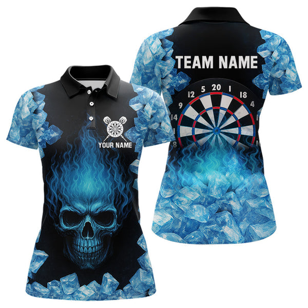 Maxcorners Ice Flame Skull & Dartboard Custom Darts Polo Shirt For Men - Darts Team Jersey LM1307