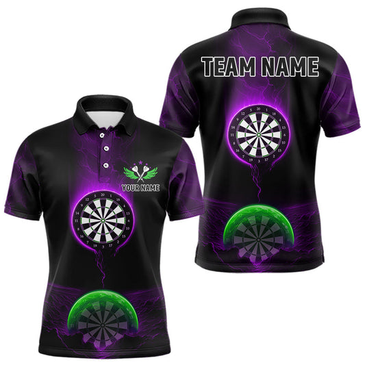 Maxcorners Thunder Dartboards Men's Darts Polo & 1/4-Zip Shirt Custom Purple Green Darts Jersey LM1203