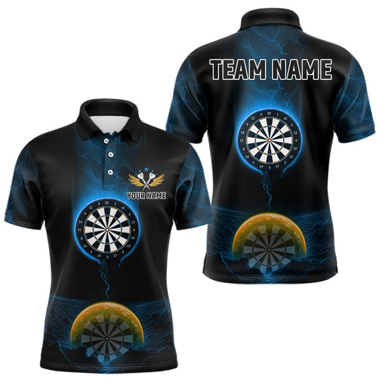 Maxcorners Thunder Dartboards Men's Darts Polo & 1/4-Zip Shirt Custom Blue Yellow Darts Jersey LM1203