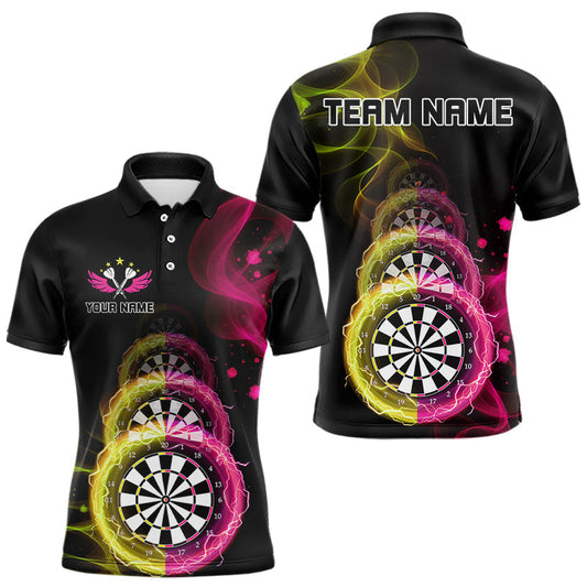 Maxcorners Darts Polo & 1/4-Zip Shirt For Men Custom Smoke Thunder Dartboards | Pink Yellow LM1203