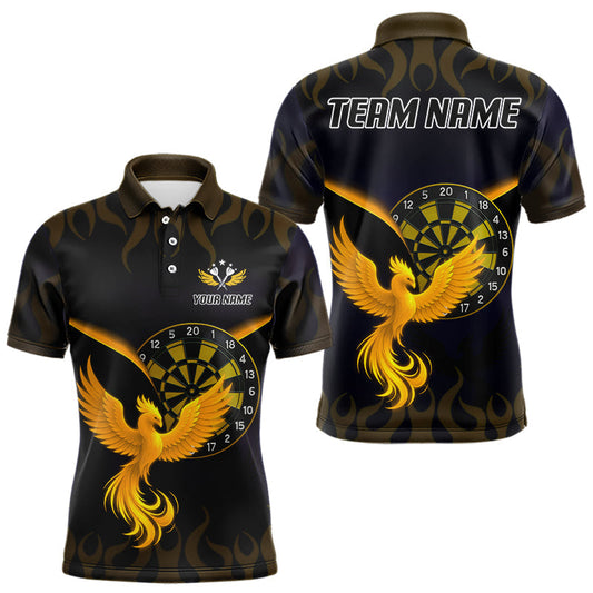 Maxcorners Men's Darts Polo & 1/4-Zip Shirt Custom Phoenix Flame Dartboards, Darts Jersey | Yellow LM1203