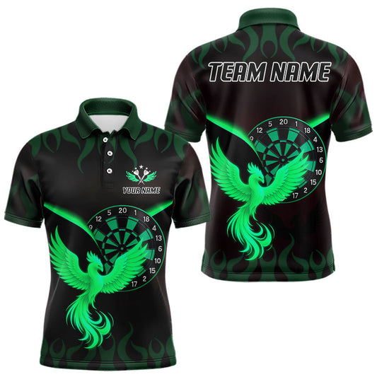 Maxcorners Men's Darts Polo & 1/4-Zip Shirt Custom Phoenix Flame Dartboards, Darts Jersey | Green LM1203