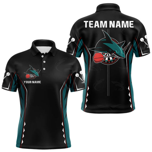 Maxcorners Azure Shark Holding Dart Arrow Darts Shirt For Men - Custom Dart Player Jersey MT2306