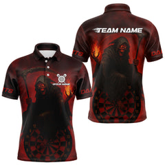 Maxcorners Custom Red Flames Skeleton Dartboard Dart Shirt For Men Dart Tournament Jerseys LM1109