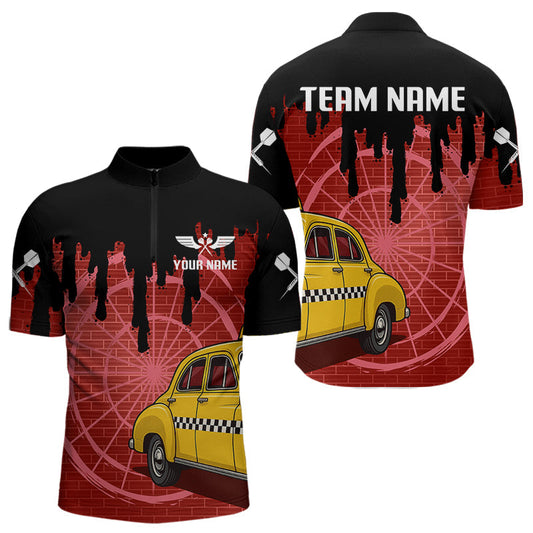 Maxcorners Red Dartboard & Black Dripping Color Men's Darts Shirt - Custom Name For Players MT2306