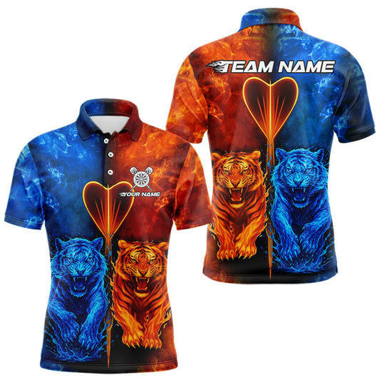 Maxcorners Water-Flame Tiger Dart Arrow Men's Darts Polo Shirt - Custom Name For Darts Jersey LM1203