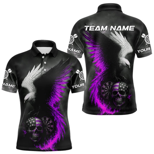 Maxcorners Men's Patriotic Dart Shirt Personalized US Flag Skull & Eagle With Dart Jerseys | Purple LM1203