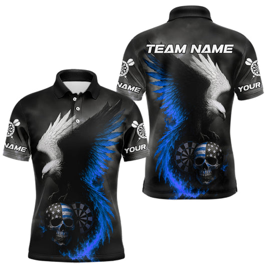 Maxcorners Men's Patriotic Dart Shirt Personalized US Flag Skull & Eagle With Dart Jerseys | Blue LM1203