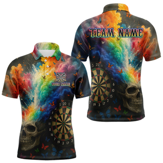 Maxcorners Men's Funny Dart Shirt Custom Colorful Smoke Skull & Butterfly Design, Dart Team Jerseys LM1203
