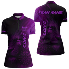 Maxcorners Custom Black- Purple Horror Lion Dartboard Dart Polo Shirt For Men Grunge Dart Jerseys MT1309