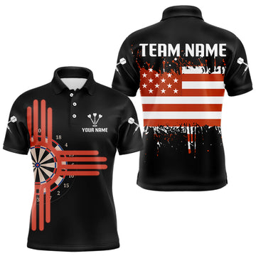 Maxcorners Grunge US Flag & Dartboard Custom Darts Polo Shirt For Men - Darts Team Jersey LM1203
