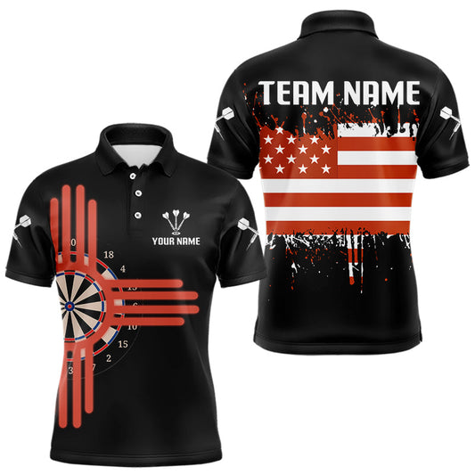 Maxcorners Grunge US Flag & Dartboard Custom Darts Polo Shirt For Men - Darts Team Jersey LM1203