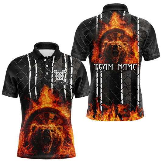 Maxcorners Bear & Flame Dartboard Custom Darts Polo Shirt For Men - Darts Team Jersey LM1203