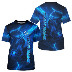 Maxcorners Custom Lightning Blue-Black Dragon Pickleball Ball T-Shirt For Men Outfit Pickleball Jersey MT1309