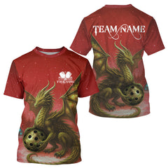 Maxcorners Custom Gold Dragons Red Christmas Pickleball T-Shirt For Men Xmas Pickleball Jersey LM1501