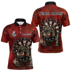 Maxcorners Bull Dog And Dartboard Red Grunge Darts Shirt For Men - Custom Name & Team Jersey LM3006