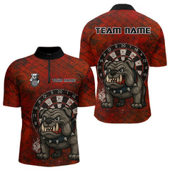 Maxcorners Bull Dog And Dartboard Red Grunge Darts Shirt For Men - Custom Name & Team Jersey LM3006